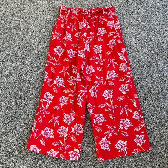 Maison D' Amelie Womens Sz M BeadedFloral Linen Blend Cropped Wide Leg Pant - Picture 5 of 11